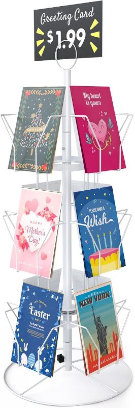 Photo 1 of Greeting Card Display Stand Rotating Rack Holder, for Postcard Sticker Retail, Metal White
