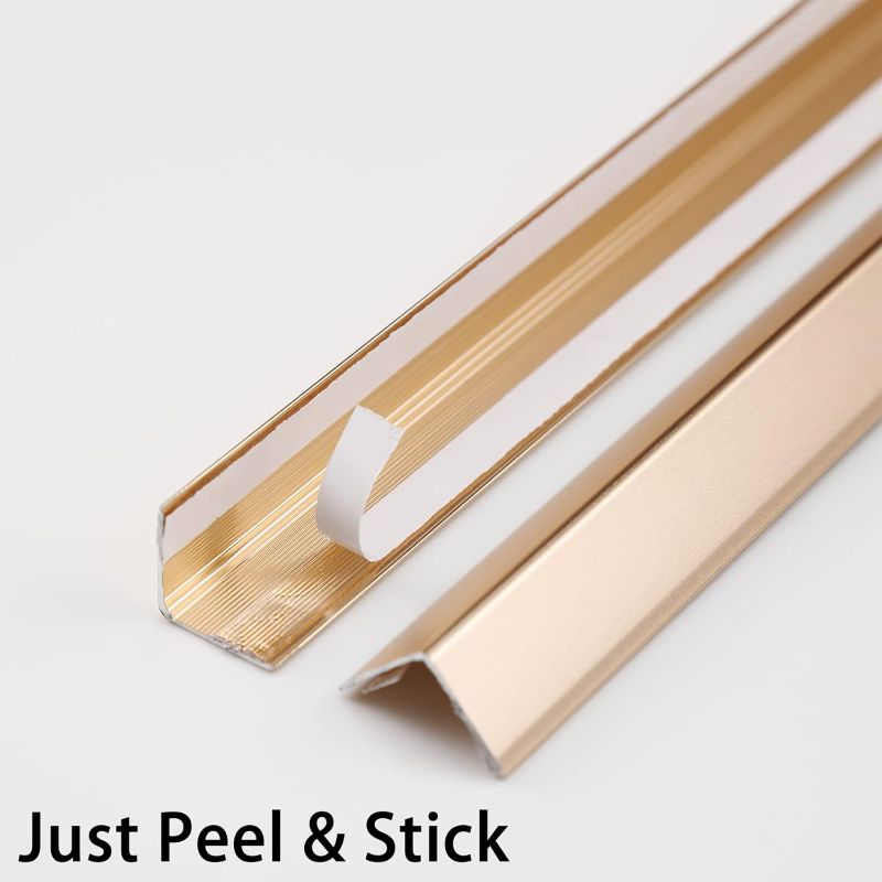 Photo 1 of Aluminum Peel and Stick L Molding Corner Guards with 90° Angle for Wall Door Frame Cabinet Baseboard Protection and Decoration, 35.4in x 0.8in (3Pcs)
