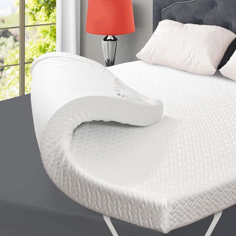 Photo 1 of (Q) 3 Inch Gel Memory Foam Mattress Topper Queen Size, Gel-Infused Mattress Pad Cover for Back Pain,Bed Topper with Removable & Washable Bamboo Cover
