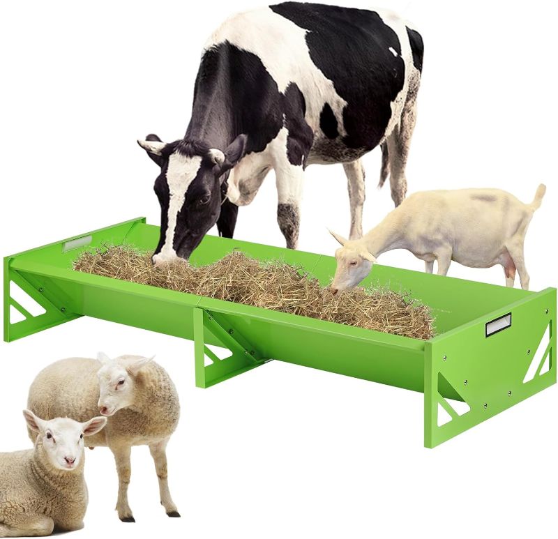 Photo 1 of Goat Feeder Trough 55" Livestock Feeding Trough Large Capacity Metal Feed Trough Heavy-Duty Horse Feeder Livestock Feeder for Cattle Cows Horses Sheep Goats Pigs Calf Deer
