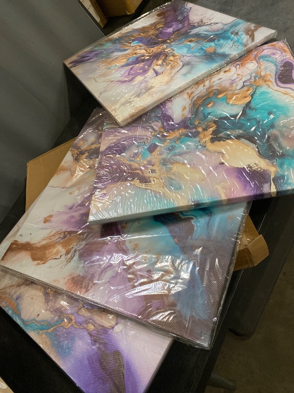Photo 1 of Purple Abstract Wall Art for Living Room Purple and Gold Wall Decor Watercolor Fluid Texture Pictures Bedroom Decor Modern Fantasy Minimalist Colorful Artwork for Bedroom Home Decorations 12x12 4Pcs
