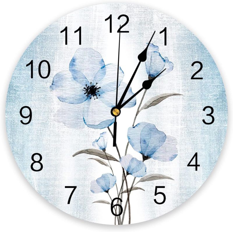 Photo 1 of Blue Ombre Retro Flowers Wall Clock - 12 Inch Silent Non-Ticking Battery Operated - Elegant Gradient Floral Clock for Office, Home, Kitchen, Bedroom, School, Living Room

