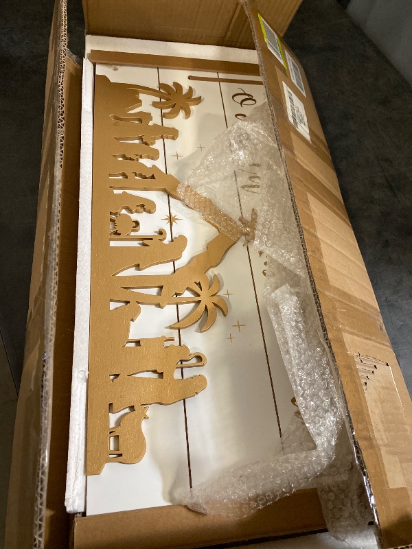 Photo 1 of Glitzhome Wood Christmas Tree Collar, 24" L Nativity Scene Christmas Tree Collar Box Tree Base Cover Decorative Christmas Tree Skirt Xmas Tree Box for Christmas Decoration
