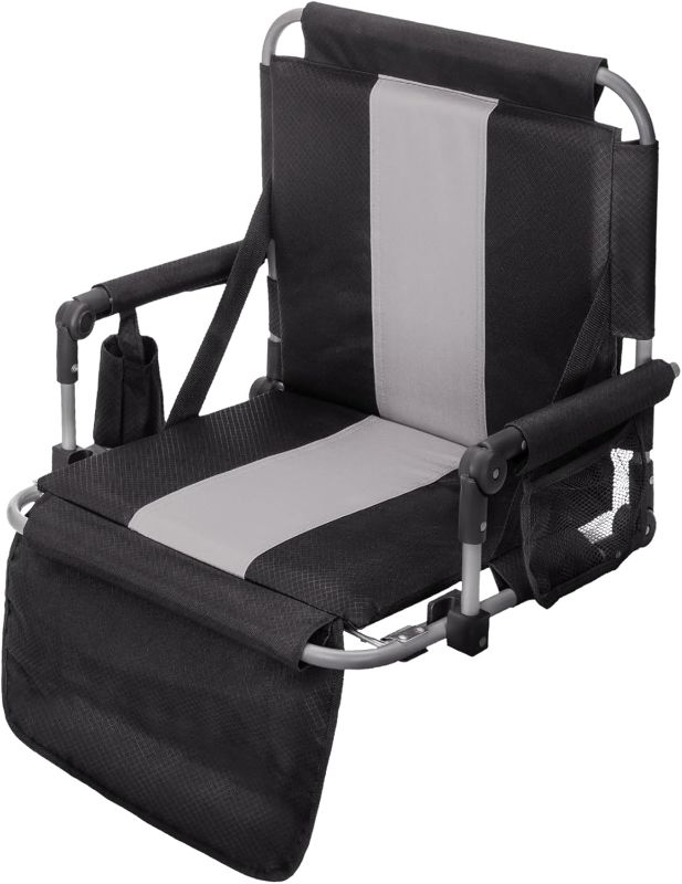 Photo 1 of GREEN PARTY Stadium Seat for Bleachers Portable Outdoor Floor Folding Stadium Chair with Armrest, Back Support, Cup Holder, Mesh Bag and Hide Hooks
