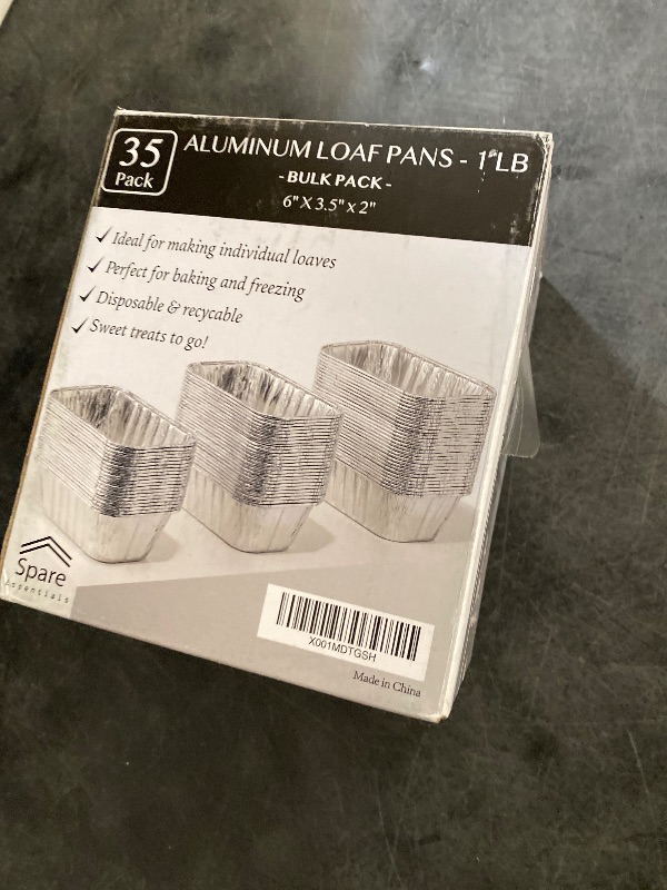 Photo 1 of Spare Essentials (35 Pack) 1 Lb Aluminum Foil Mini Loaf Pans - Foil Bread Pans for Baking - Perfect to Bake Individual Bread Loaves, Cakes & Meat - 1 Pound Aluminum Loaf Pans - 6 x 3.5 x 2 Inches

