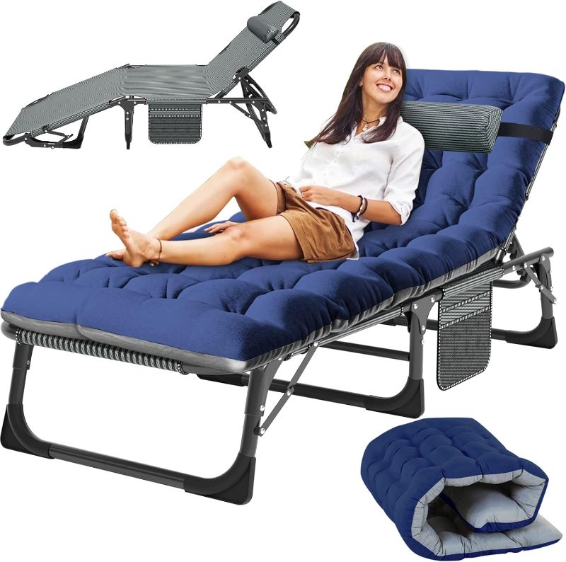 Photo 1 of Slsy Sleeping Cots for Adults, 5-Position Folding Chaise Lounge Chairs Outdoor, Portable Folding Bed Cot Lounge Chair for Beach Lawn Camping Pool Sun Tanning
