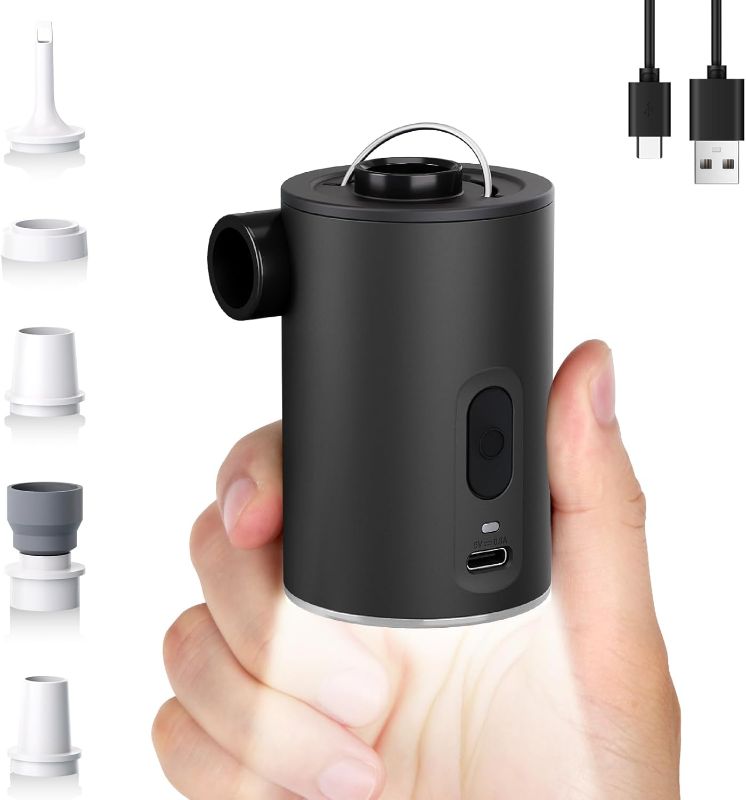 Photo 1 of Portable Air Pump for Inflatables, Ultra-Mini Air Mattress Pump 4X with 1600mAh Battery & Camping Light, USB Rechargeable Air Pump for Swimming Rings, Pool Floats, Sleeping Pads, Vacuum Storage Bags
