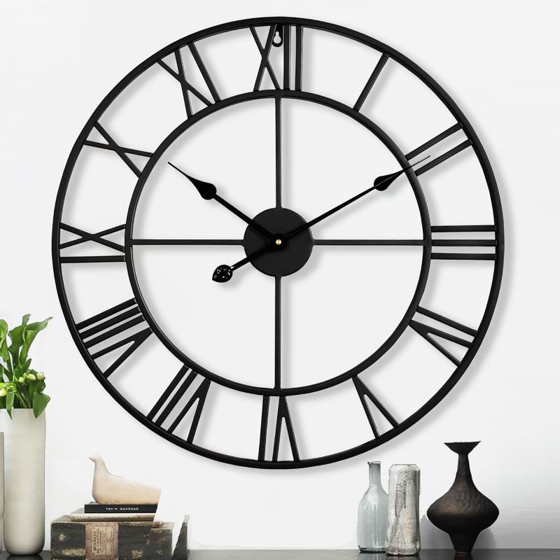 Photo 1 of CLXEAST Silent 24 Inch Wall Clocks for Living Room Decor, Large Black Metal Roman Numeral Wall Clocks for Modern Farmhouse Home Decor,House Warming Gifts New Home
