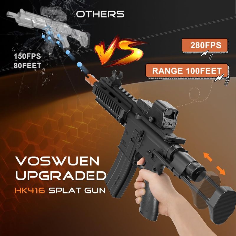 Photo 1 of Gel Ball Blaster, Splat Gun HK416 with 280+ FPS and 100 Feet, with Goggles and Ammo for Orby Ball Gun -Toy Gun for Outdoor Games & Toys - Ages 15+(Black)
