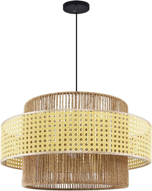 Photo 1 of Hand Woven Rattan Pendant Light 19.68" Boho Pendant Light Wicker Woven Shade bamboo Pendant Lights Rattan Chandelier farmhouse Hanging ceiling light for Kitchen Living Room Dining Room Bedroom
