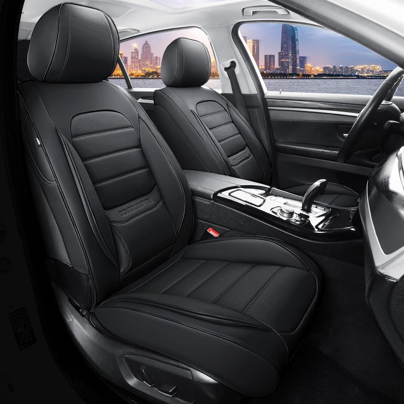 Photo 1 of Front Car Seat Covers, 2Pcs Universal Leather Seat Covers for Cars, Full Coverage Waterproof Automotive Seat Covers, Breathable Front Seat Covers for Most Trucks, SUVs, Sedans, Black
