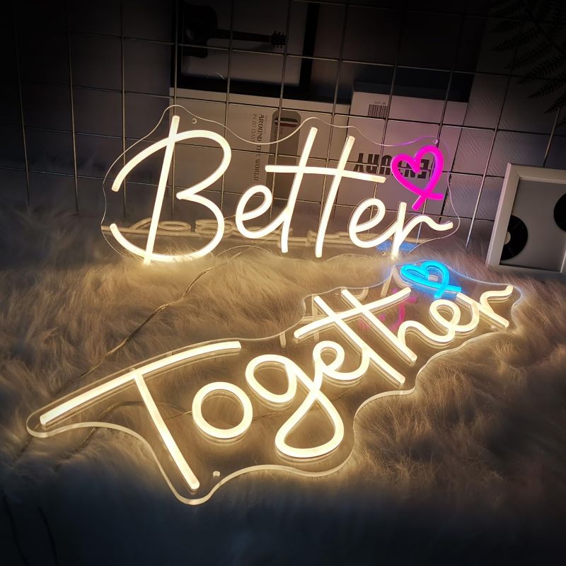 Photo 1 of Large Better Together Neon Sign Wedding LED Neon Light for Bed Room,Living Room,Wall Decoration With Dimmer 43.5''x9.3'' Neon Light Night Home Decor Christmas Wedding Birthday Gift
