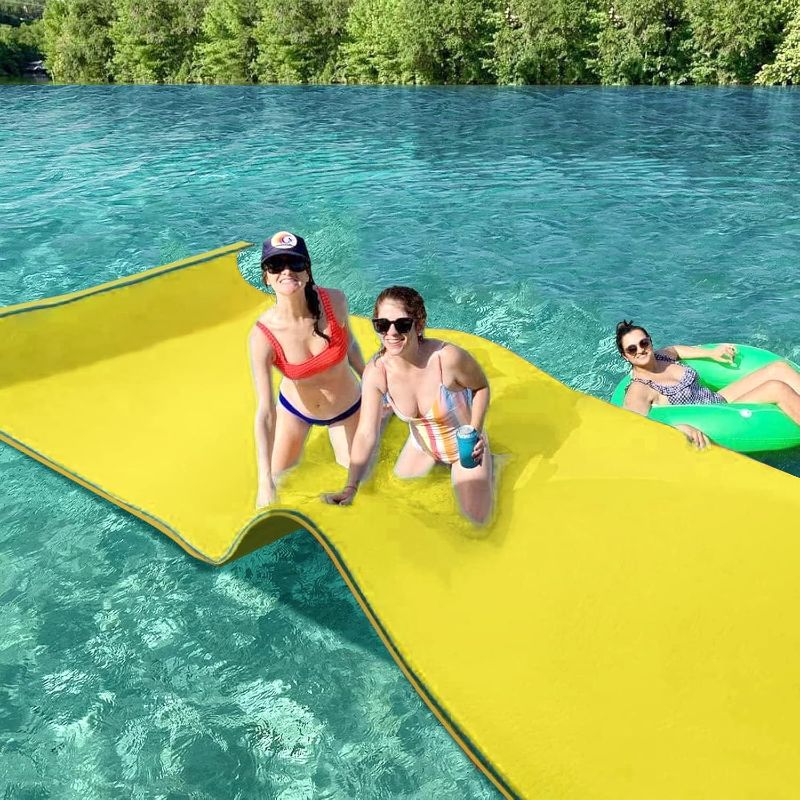 Photo 1 of 9/12/18 Ft Floating Water Mat – Heavy-Duty 3-Layer XPE Foam Pool Lake Floating Pad, Extra Large Capacity Water Lily Raft for Pool Parties, Beach, Ocean Water Recreation (Orange-Green, 9 * 6FT)
