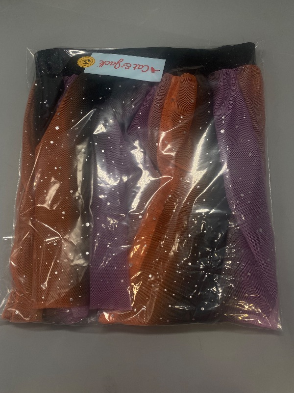 Photo 1 of SMALL 6/7 Girls Shiny Orange Purple & Black Rainbow Ruffled Halloween Tutu Skirt