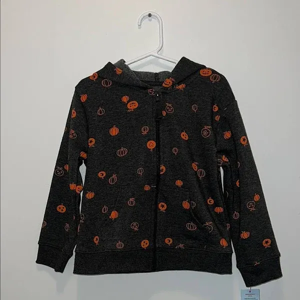 Photo 1 of SMALL 6/7 Girls' Halloween Zip-Up Fleece Hoodie Sweatshirt - Cat & Jack Black