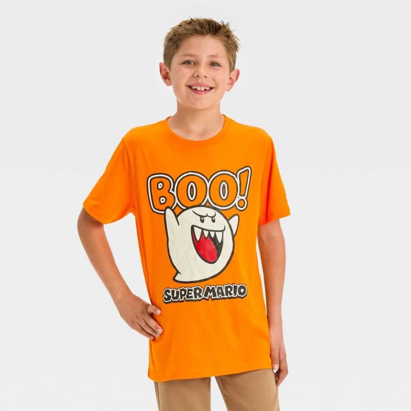 Photo 1 of SMALL 6/7 Boys' Super Mario Halloween Short Sleeve Graphic T-Shirt - Orange