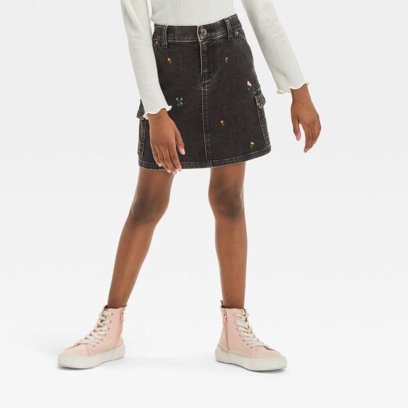 Photo 1 of XL 14 Girls' High-Rise Embroidered Floral Jeans Skirt - Cat & Jack