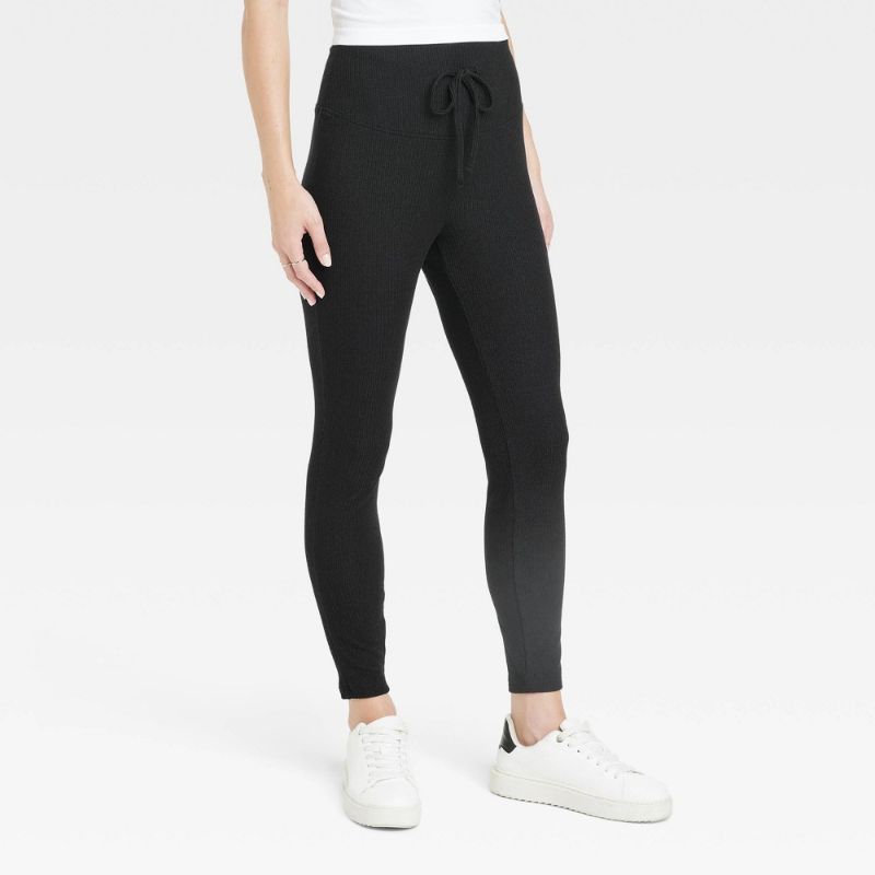 Photo 1 of SMALL Women's Rib-Knit Drawstring Leggings - a New Day™ Black S
