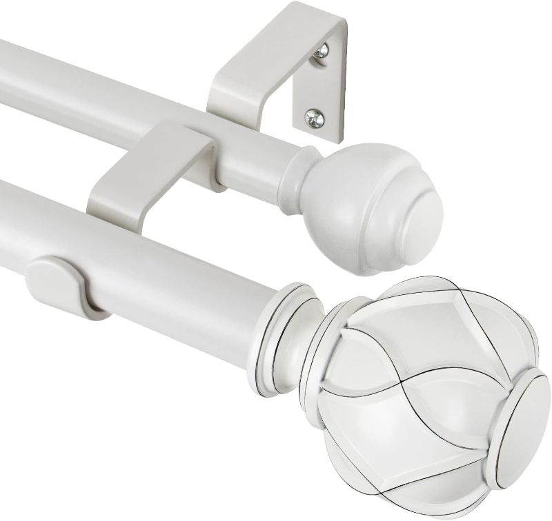 Photo 1 of KAMANINA 1 Inch Double Curtain Rods for Windows 36 to 72 Inches (3-6 Feet), Ivory White Heavy Duty Double Curtain Rod, Telescoping Drapery Rod with Netted Texture Finials
