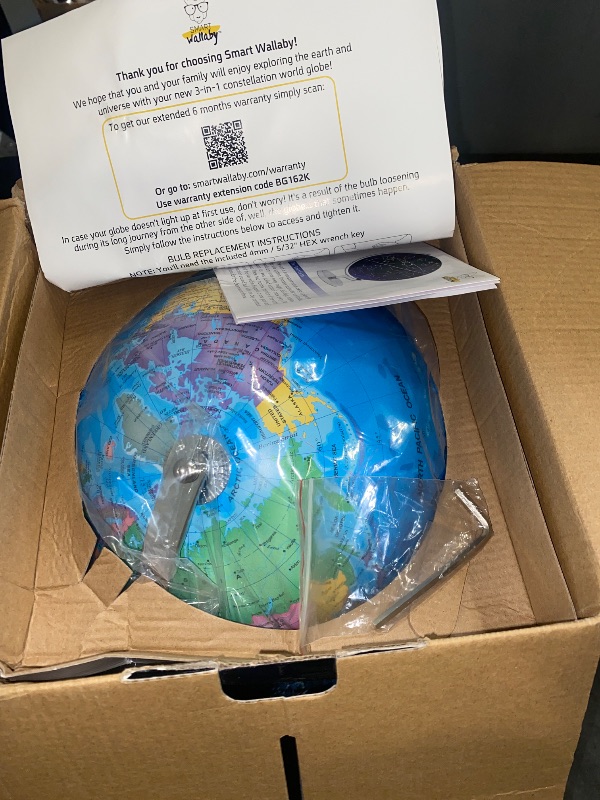 Photo 1 of SMART WALLABY 9" Illuminated Educational Kids World Globe + STEM Flags & Countries Interactive Card Game. 3 in 1 Children Desktop Spinning Earth Political & Constellation Maps, LED Night Light Lamp