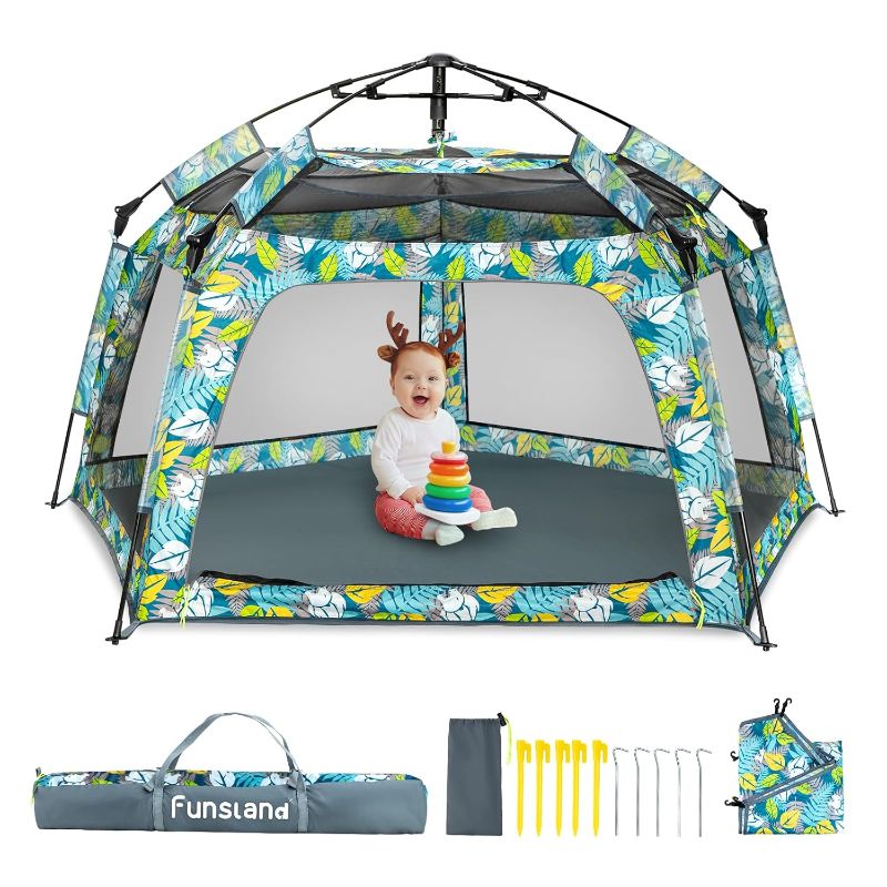Photo 1 of Baby Playpen Pop-up Tent - Outdoor & Indoor Play Tent for Beach with Canopy Travel Bag Portable Play Yard for Babies & Toddlers (Forest)