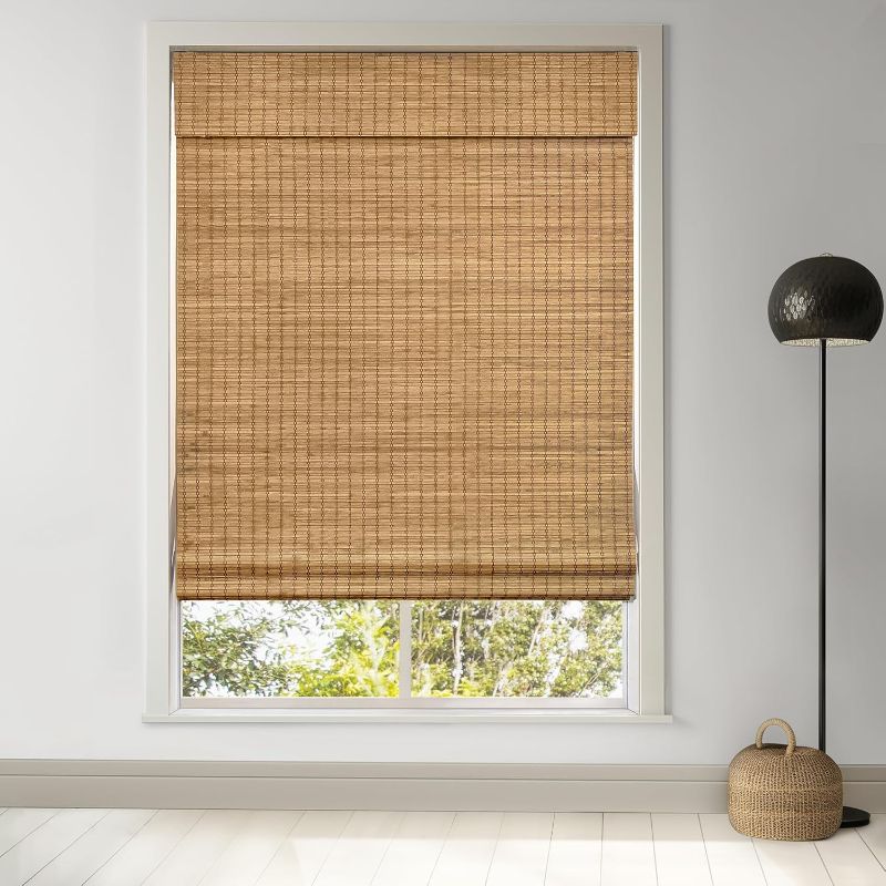 Photo 1 of LazBlinds Cordless Bamboo Roman Shades, Privacy Blinds for Interior Windows, Room Darkening Roll Up Bamboo Blinds for Home & Patio, 35" W x 64" H, Eastfield Teak
