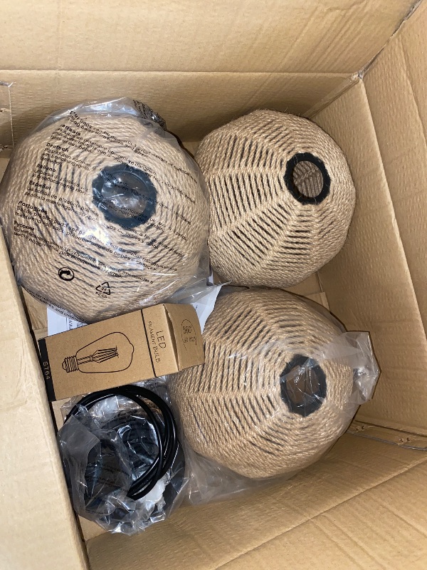 Photo 1 of AyshwillDec 3 Pack Woven Pendant Light Boho Chandelier Dome Rustic Farmhouse Chandelier Hemp Rope Light Rattan Light Fixture for Dining Room Living Room Bedroom Kitchen Foyer(Warm White Bulbs Incl.)