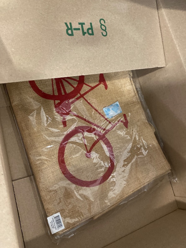 Photo 1 of KAF Home Jute Market Tote Bag with Bicycle Print, Durable Handle, Reinforced Bottom and Interior Zipper Pocket, Generous capacity, 12.5" tall x 17" wide x 7" deep