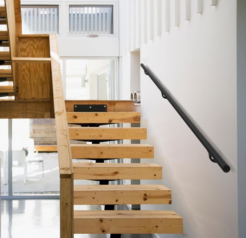 Photo 1 of 5 FT Handrails for Indoor Stairs,Deck,Slope,Modern Aluminum Handrail Set, Wall Mounted, Zink-Alloy Brackets, 1.4" Diameter System,Rust Free. (Matte Black, 5 FT)
