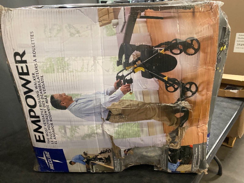 Photo 1 of Medline Premium Empower Folding Mobility Rollator Walker with Memory Foam Seat, Black, 300 lb. Weight Capacity, 8” Wheels, Cupholder,Rolling Walker for Mobility Impairment, Adjustable Handles