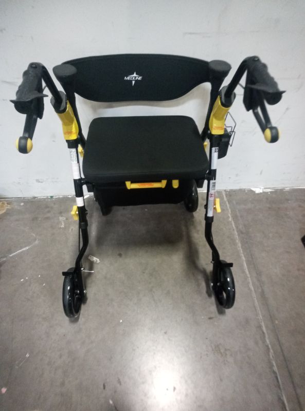 Photo 1 of Medline Premium Empower Folding Mobility Rollator Walker with Memory Foam Seat, Black, 300 lb. Weight Capacity, 8” Wheels, Cupholder,Rolling Walker for Mobility Impairment, Adjustable Handles
