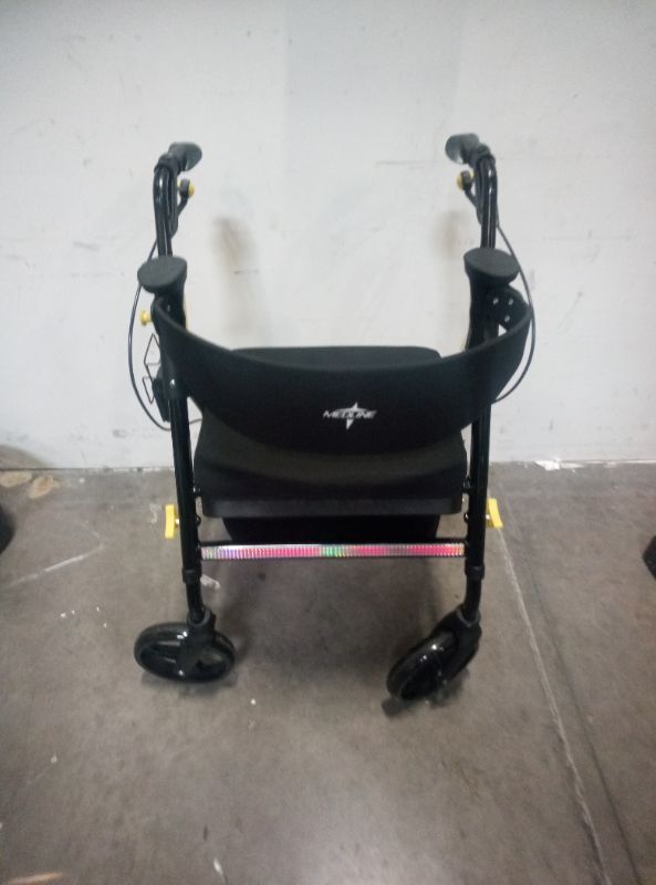 Photo 1 of Medline Premium Empower Folding Mobility Rollator Walker with Memory Foam Seat, Black, 300 lb. Weight Capacity, 8” Wheels, Cupholder,Rolling Walker for Mobility Impairment, Adjustable Handles