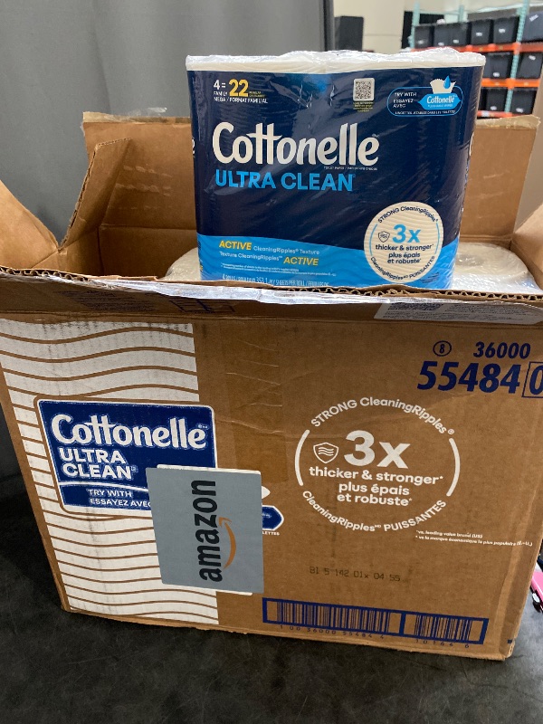 Photo 1 of Cottonelle Ultra Clean Toilet Paper with Active CleaningRipples Texture, Strong Bath Tissue, 32 Family Mega Rolls = 176 Regular Rolls (8 Packs of 4)