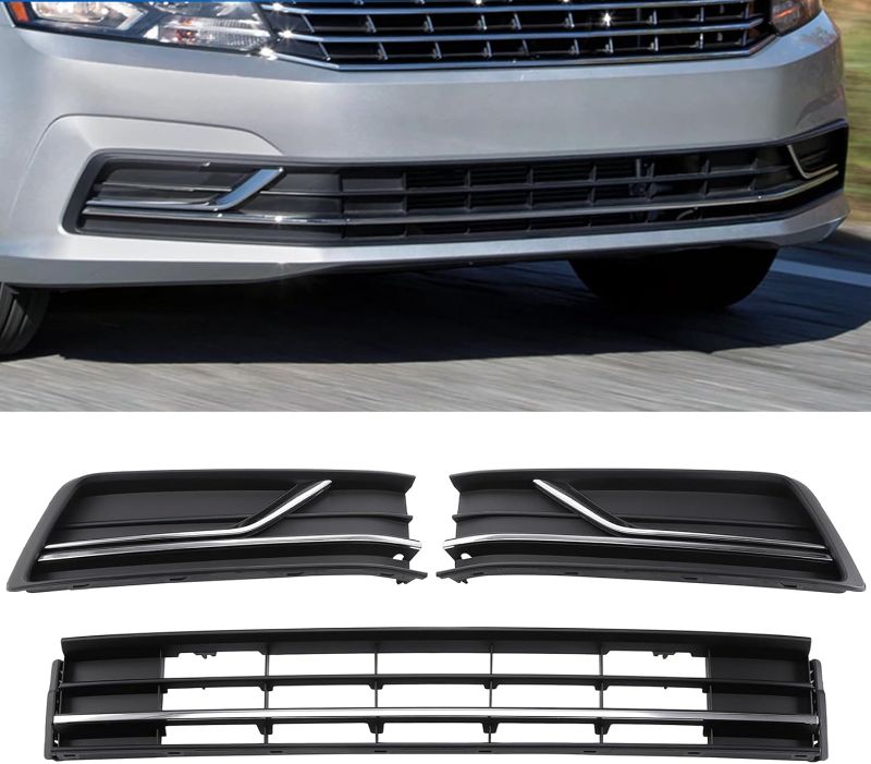 Photo 1 of MotorFansClub Front Bumper Lower Grille with 1 Pair Fog Lamp Bezel Covers Fit for Volkswagen VW Passat S/SEL 2016 2017 2018 2019 (No Logo) Replace for VW1036141 561853671HRYP
