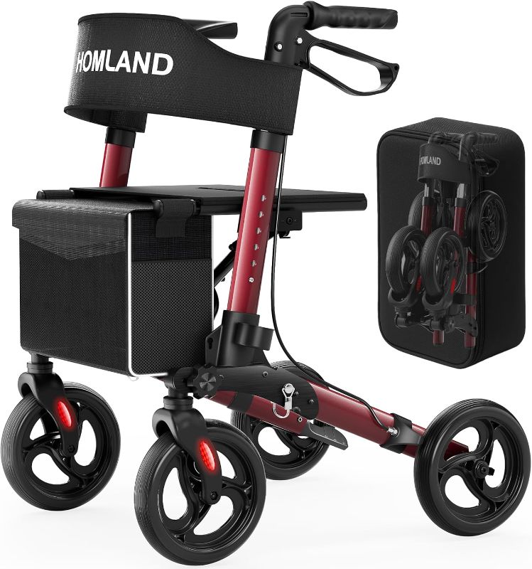 Photo 1 of Rollator Walkers for Seniors with Seat, FSA/HSA Foldable Walker, 8" Wheels Lightweight Aluminum Rolling Walker