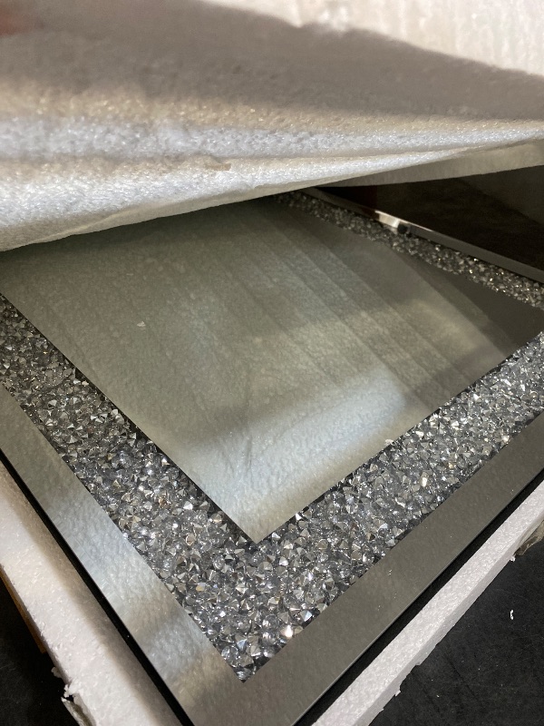 Photo 1 of Crystal Crush Diamond Rectangle Silver Mirror for Wall Decoration 20x28inch Wall Hang Frameless Mirror Glass Diamond Decor.

