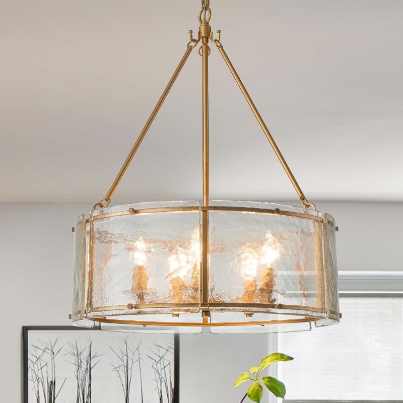 Photo 1 of 20.47" Glass Gold Chandeliers for Dining Room,Drum Dining Room Light Fixtures Over Table,Hanging Pendant Light for Hight Ceiling,Foyer,Living Room,Entryway,Kitchen
