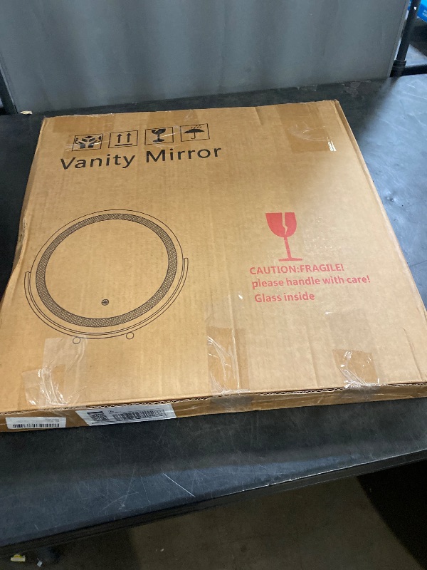 Photo 1 of FENNIO 18 inch Large Vanity Mirror with Lights, Round LED Lighted Up Makeup Mirror, Large Makeup Mirror with Lights, Touch Sensor with 3-Color Lighting Dimmable for Vanity Desk Tabletop, Bedroom