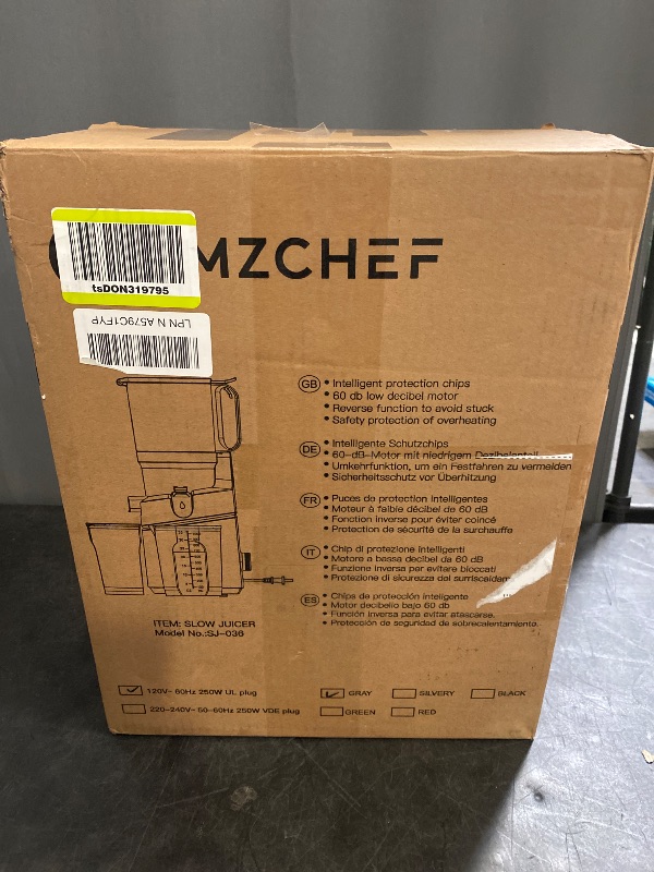 Photo 1 of AMZCHEF Juicer Machines, 5.3" Extra Self-Feeding Cold Press Juicer for Whole Vegetable & Fruit, Juice Extractor Machine with Large Auger & Triple Strainers, Easy to Clean, High Juice Yield, Grey