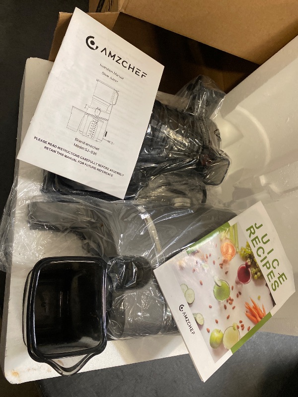 Photo 1 of AMZCHEF Juicer Machines, 5.3" Extra Self-Feeding Cold Press Juicer for Whole Vegetable & Fruit, Juice Extractor Machine with Large Auger & Triple Strainers, Easy to Clean, High Juice Yield, Grey