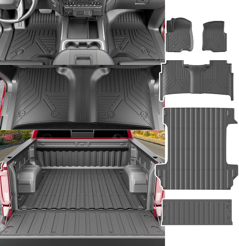 Photo 1 of powoq Floor Mat 5.82FT Bed Mat Compatible with 19-25 Chevy Silverado Floor Liner TPE Tailgate Mat Replacement for 2019-2025 Chevy Silverado Accessories (5.82FT Bed Mat+Tailgate Mat+Floor Mat)
