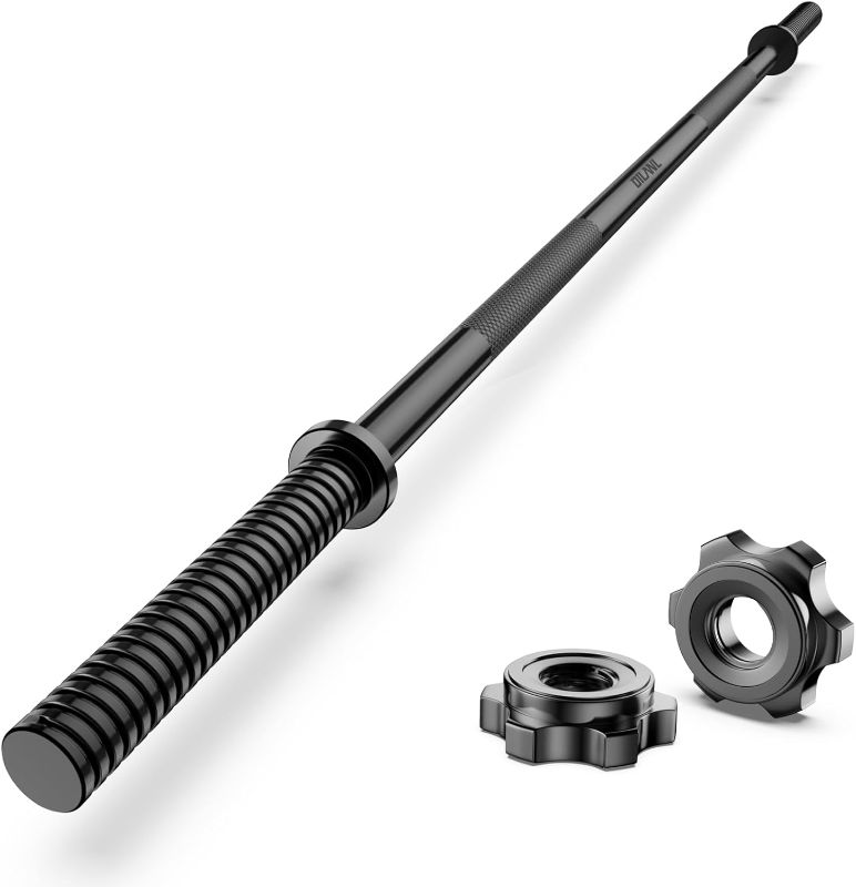 Photo 1 of Weight Lifting Bar 57", 1" Standard Straight Barbell Bars Olympic for Home Gym Weight lifting/Strength Training/Squat/Bench Press/Deadlift/Lunges/Hip Thrusts, 2 Star Collars (480lb Weight Capacity)
