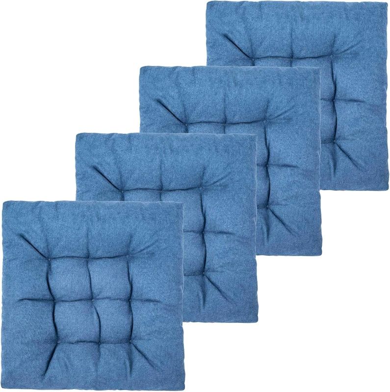 Photo 1 of ELFJOY 4 Pack Chair Cushions for Dining Chairs Chair Pads Cushion for Kitchen Office Tufted Square Seat Cushion with Ties (16" Navy)