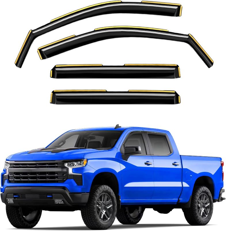 Photo 1 of In-Channel Window Rain Guards Fit For Chevy Silverado/GMC Sierra 1500 2019-2025 Crew Cab Extra Durable Window Deflectors Vent Shades Visors Exterior Car Accessories Visors Rain Guards -4 pcs

