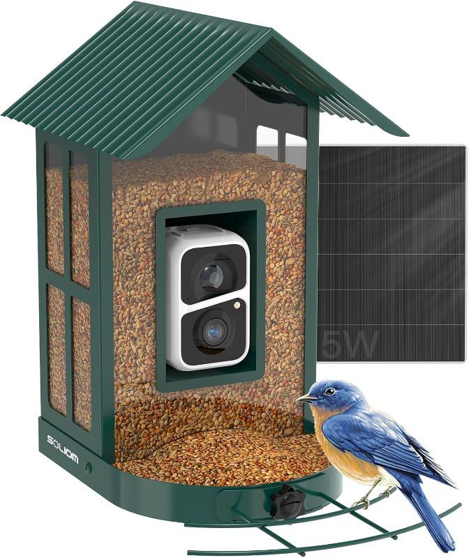 Photo 1 of Soliom- Bird Feeder with Camera, 5W Solar Powered, AI Identify Species, Smart Wild Bird Watching, 2K Live View, Instant Arrival Alerts,Large 2.7L Seed Capacity, Metal Squirrel Chew-Proof - BF08 Green
