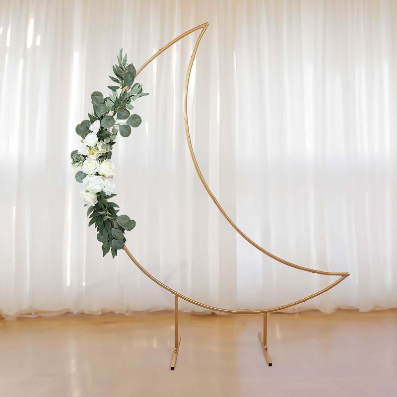 Photo 1 of 7.2FT Metal Crescent Moon Floral Curved Frame Party Anniversary (White) (7.2 Feet Moon)