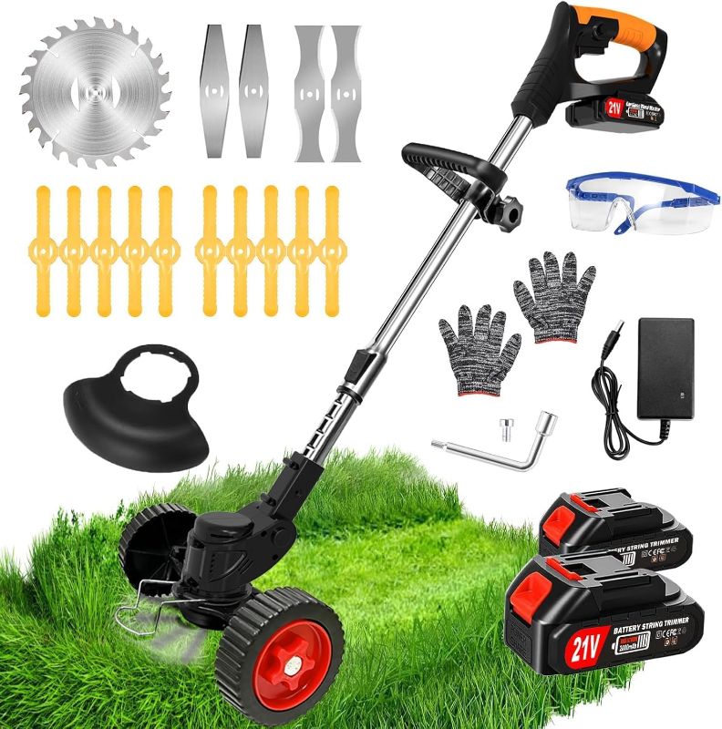 Photo 1 of Electric  Wacker Cordless Grass Trimmer with 21V 2.0Ah Battery Powered, 3 in 1Stringless Weed Trimmer Brush Cutter Edger with Wheels, Adjustable Lightweight Weed Cutter for Lawn, Garden, Yard Care