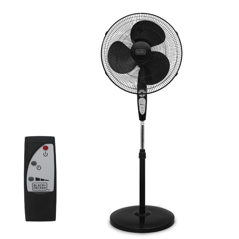 Photo 1 of BLACK+DECKER 18-Inch Stand Fan with Pedestal Base, Height Adjustable Pedestal Fan with Remote and Touch Control Panel, Free Standing Fan with 90-Degree Oscillating and 3-Speed Settings, Black