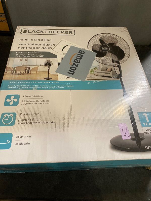 Photo 1 of BLACK+DECKER 18-Inch Stand Fan with Pedestal Base, Height Adjustable Pedestal Fan with Remote and Touch Control Panel, Free Standing Fan with 90-Degree Oscillating and 3-Speed Settings, Black