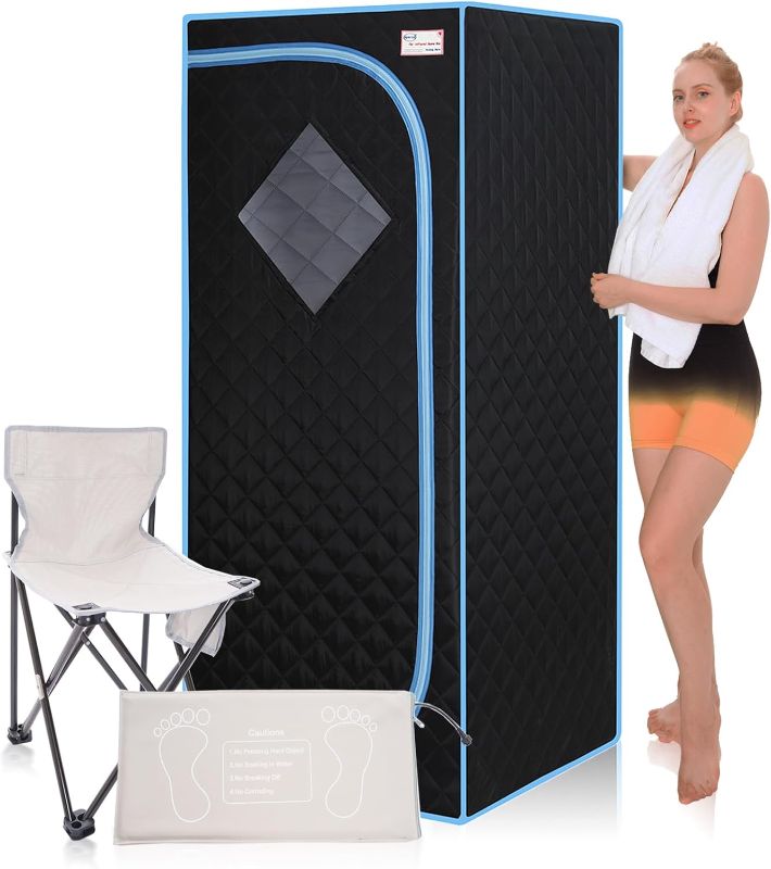 Photo 1 of Portable Infrared Sauna for Home Spa | Full Size 1 Person Sauna | Full Size Far Infrared Sauna Tent | with Heating Foot Pad, Portable Chair, (L29.1 x W29.1 x H66.5, Black)
